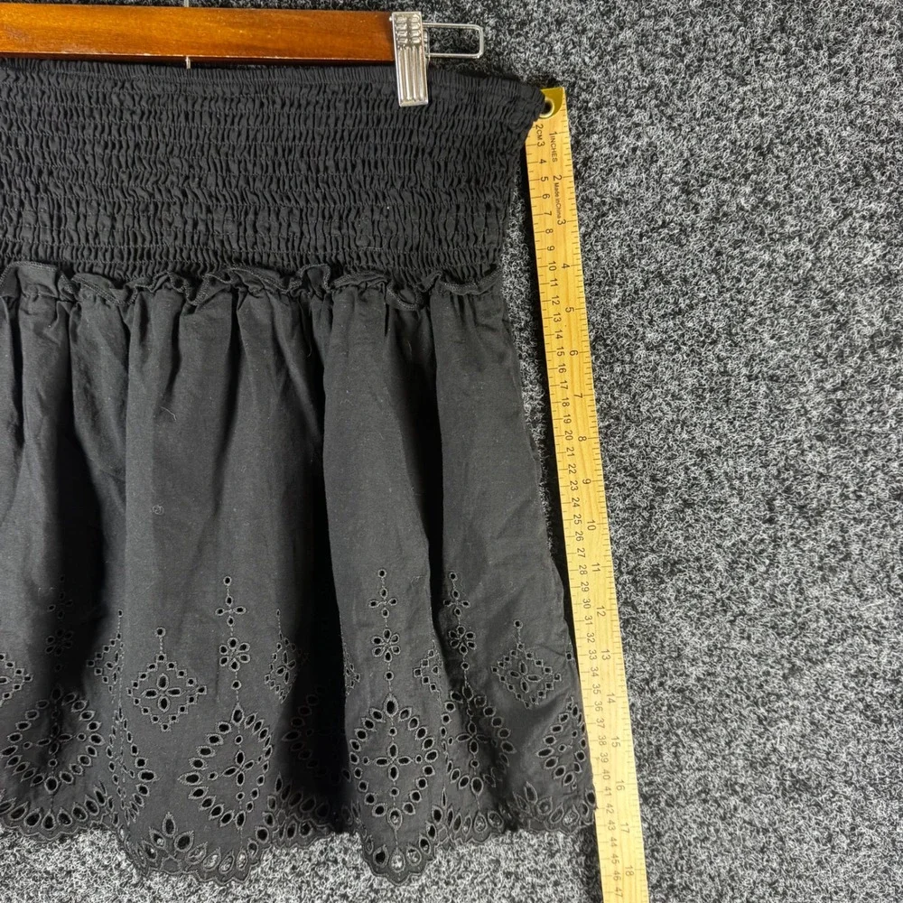 Zara Black Smocked Eyelet Mini Skirt Scalloped Hem Boho Summer Womens Medium
